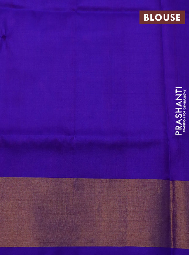 Pure uppada silk saree pink and blue with silver & gold zari woven leaf buttas and jamdhani design pallu