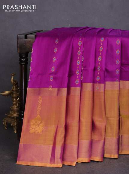 Pure uppada silk saree purple and yellow with thread & zari woven butta weaves and long zari woven butta border