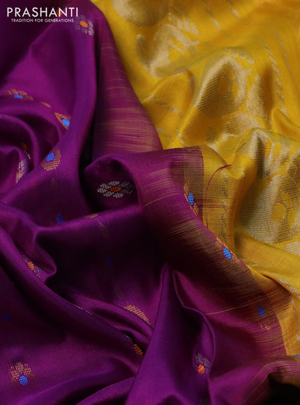 Pure uppada silk saree purple and yellow with thread & zari woven butta weaves and long zari woven butta border