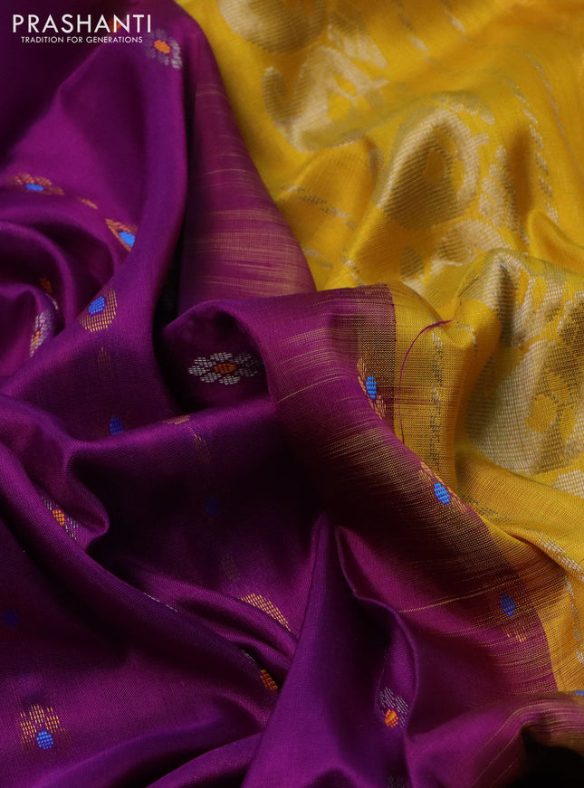 Pure uppada silk saree purple and yellow with thread & zari woven butta weaves and long zari woven butta border