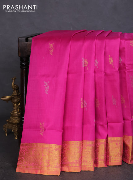 Pure uppada silk saree pink and mustard yellow with silver & gold zari woven buttas and zari woven border