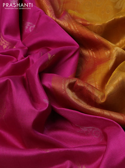 Pure uppada silk saree pink and mustard yellow with silver & gold zari woven buttas and zari woven border