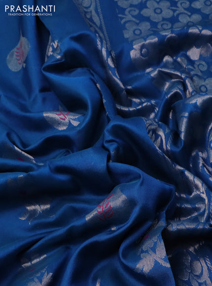 Pure uppada silk saree cs blue with silver zari woven floral buttas and silver zari woven border