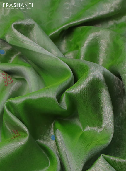 Pure uppada silk saree pista green with silver zari woven floral buttas and silver zari woven border