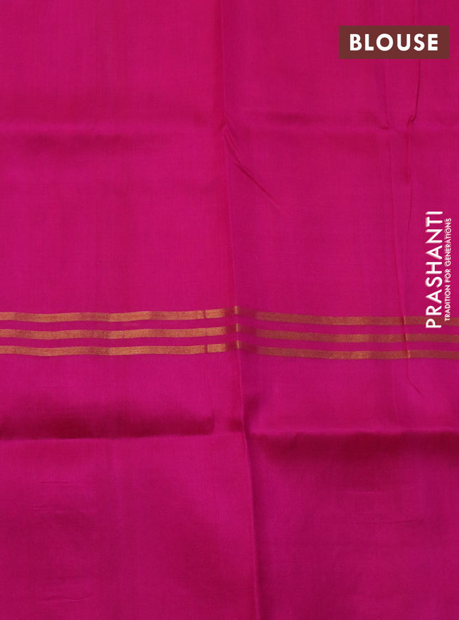 Pure uppada silk saree dual shade of pinkish orange and pink with silver & gold zari woven buttas and zari woven floral design butta border