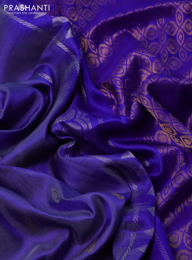 Pure uppada silk saree blue shade with silver & gold zari woven buttas and zari woven floral design butta border