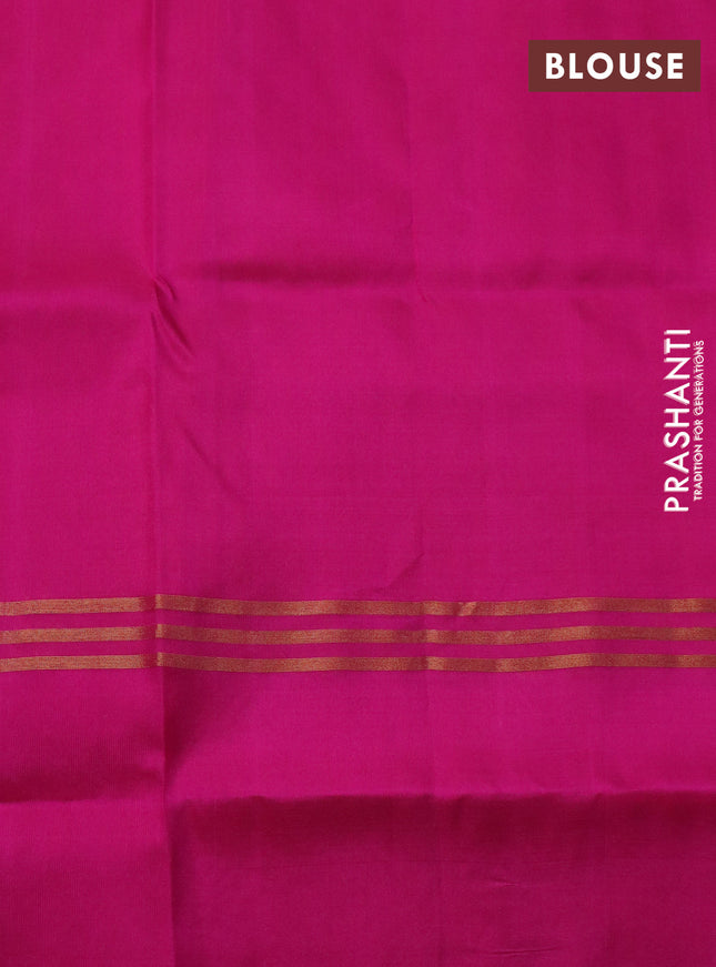 Pure uppada silk saree dual shade of mustard and pink with silver & gold zari woven buttas and zari woven floral design butta border