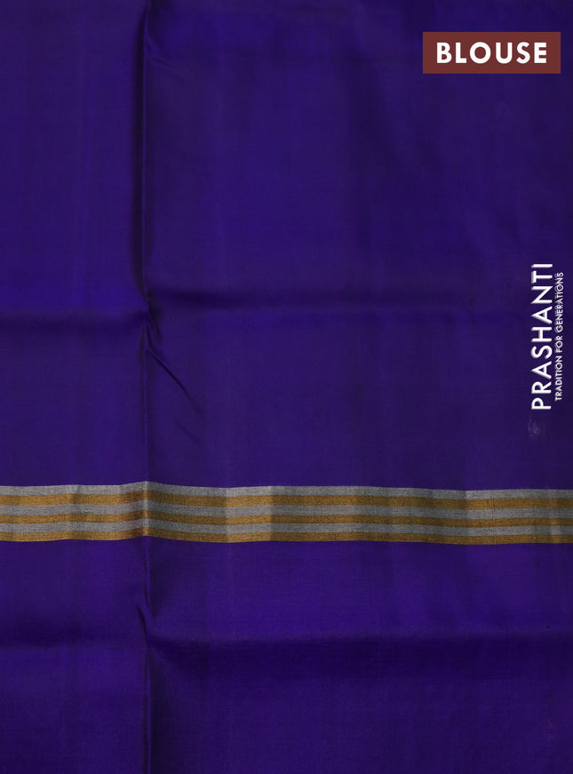 Pure uppada silk saree green and blue with silver & gold zari woven buttas and zari woven floral design butta border