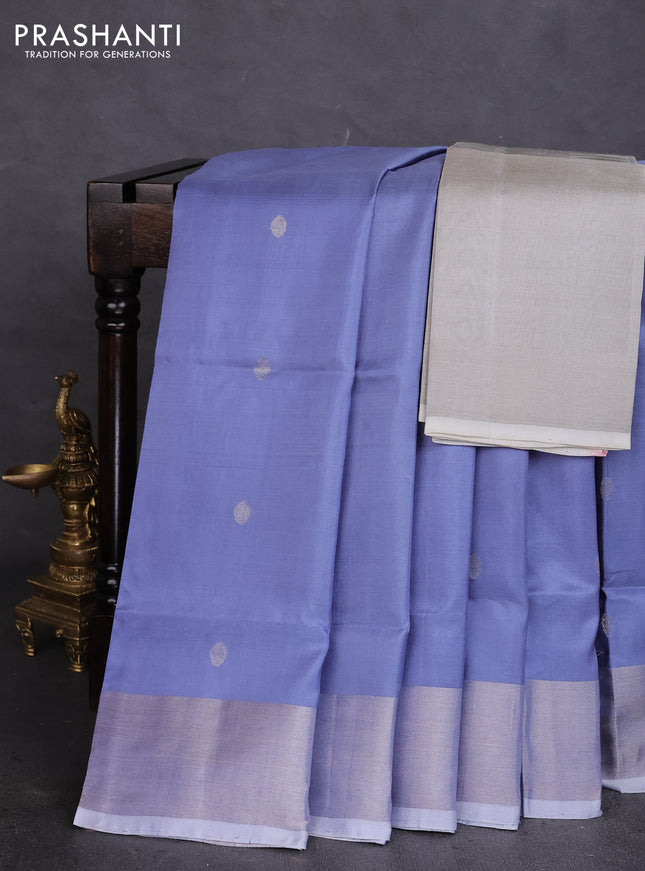 Pure uppada silk saree bluish grey with silver zari woven buttas and silver zari woven border