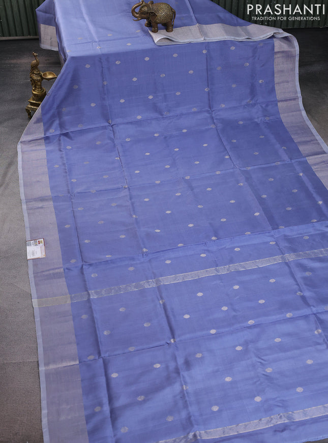 Pure uppada silk saree bluish grey with silver zari woven buttas and silver zari woven border
