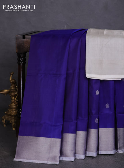 Pure uppada silk saree blue with silver zari woven buttas and silver zari woven border