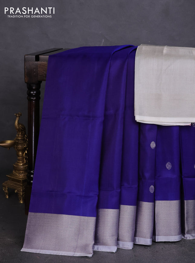 Pure uppada silk saree blue with silver zari woven buttas and silver zari woven border