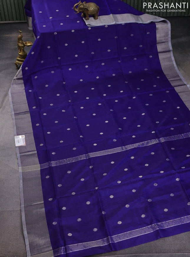 Pure uppada silk saree blue with silver zari woven buttas and silver zari woven border