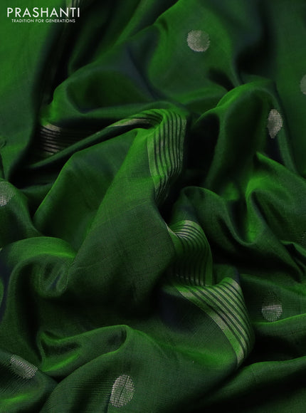 Pure uppada silk saree green with silver zari woven buttas and silver zari woven border