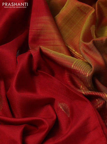 Pure uppada silk saree red and mustard yellow with silver & gold coin buttas and simple border