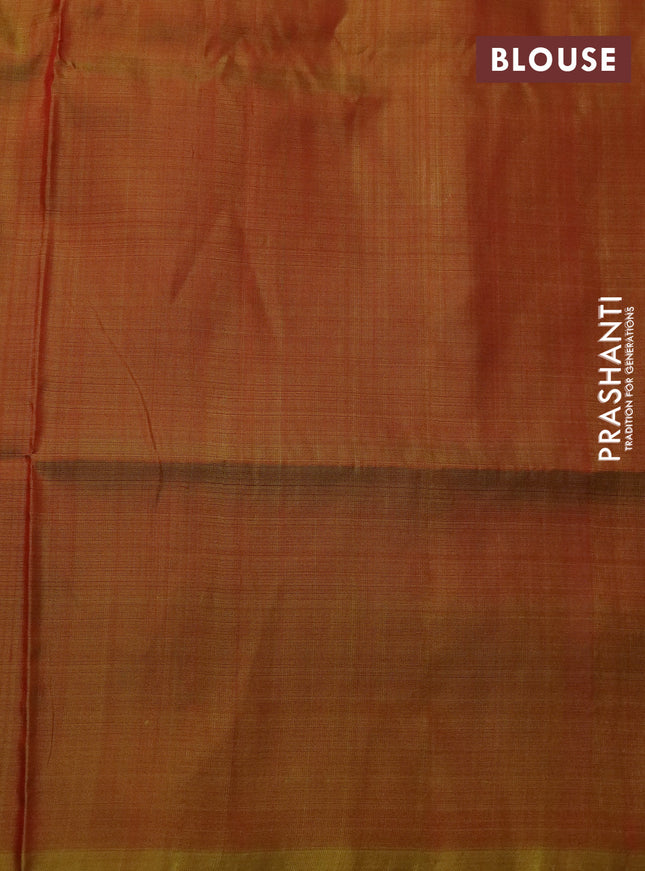 Pure uppada silk saree red and mustard yellow with silver & gold coin buttas and simple border