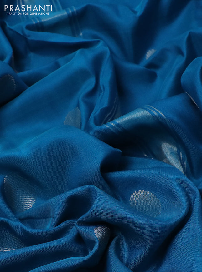 Pure uppada silk saree cs blue with silver zari woven coin buttas and silver zari woven border