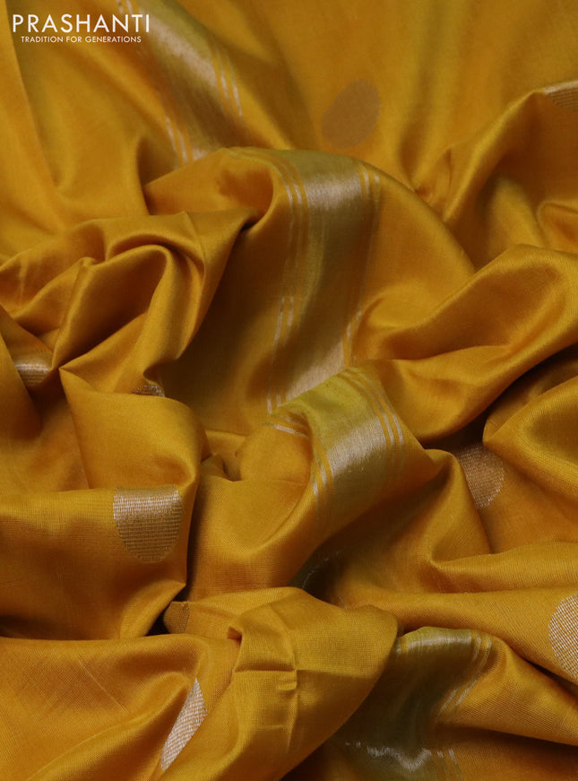 Pure uppada silk saree yellow with silver zari woven coin buttas and silver zari woven border