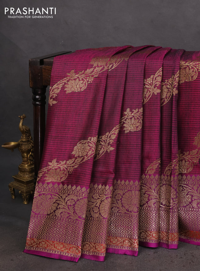 Banarasi handloom dupion silk saree dark magenta pink and purple with allover thread & zari weaves and zari woven border