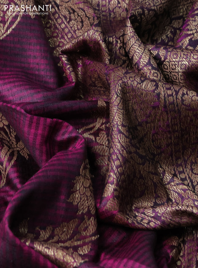 Banarasi handloom dupion silk saree dark magenta pink and purple with allover thread & zari weaves and zari woven border