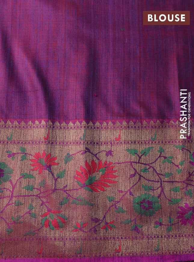 Banarasi handloom dupion silk saree dark blue and purple with thread & zari woven buttas and long rich floral design zari border