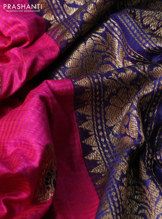 Banarasi handloom dupion silk saree pink and dark blue with woven buttas and woven border