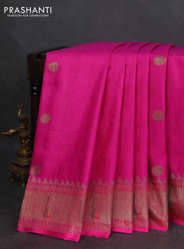 Banarasi handloom dupion silk saree pink with woven coin buttas and zari woven muniya butta border