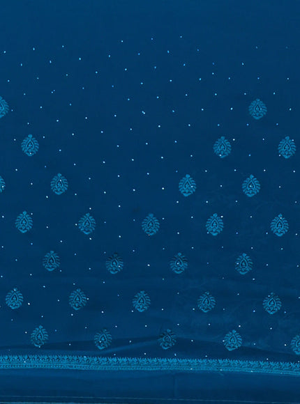 Semi georgette saree teal green with allover chikankari & stone work