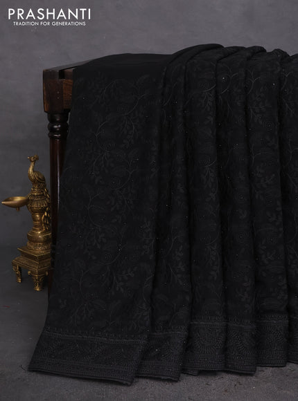 Semi georgette saree black with allover chikankari & stone work