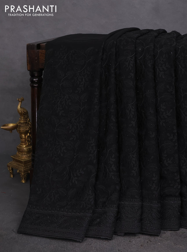 Semi georgette saree black with allover chikankari & stone work