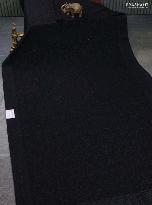 Semi georgette saree black with allover chikankari & stone work