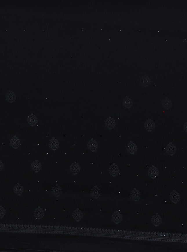 Semi georgette saree black with allover chikankari & stone work