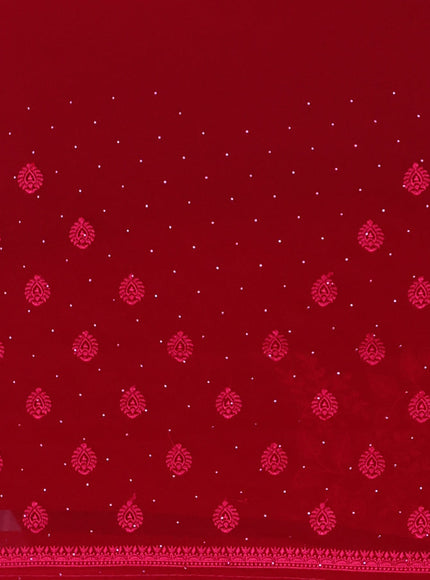 Semi georgette saree dark pink with allover chikankari & stone work