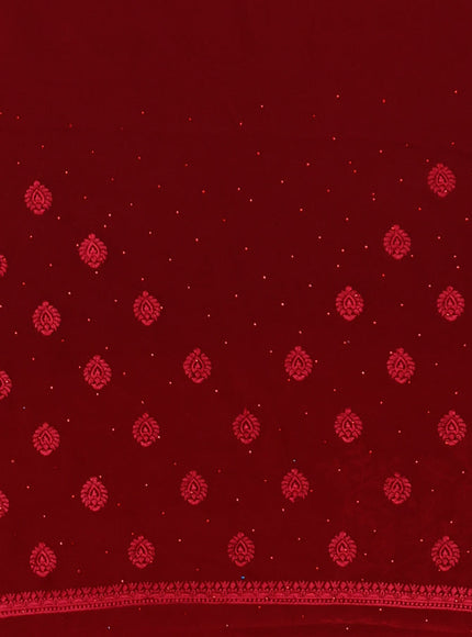 Semi georgette saree maroon with allover chikankari & stone work
