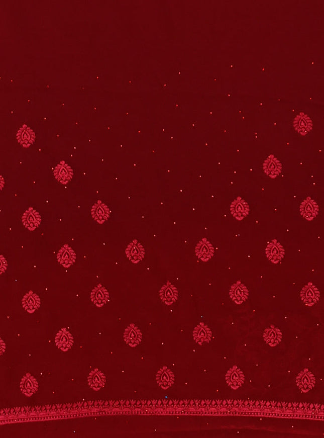Semi georgette saree maroon with allover chikankari & stone work