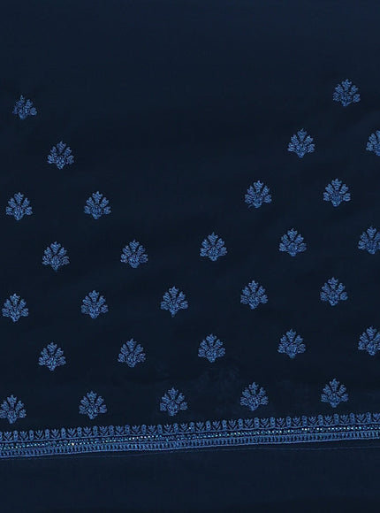 Semi georgette saree dark peacock blue with allover chikankari & stone work