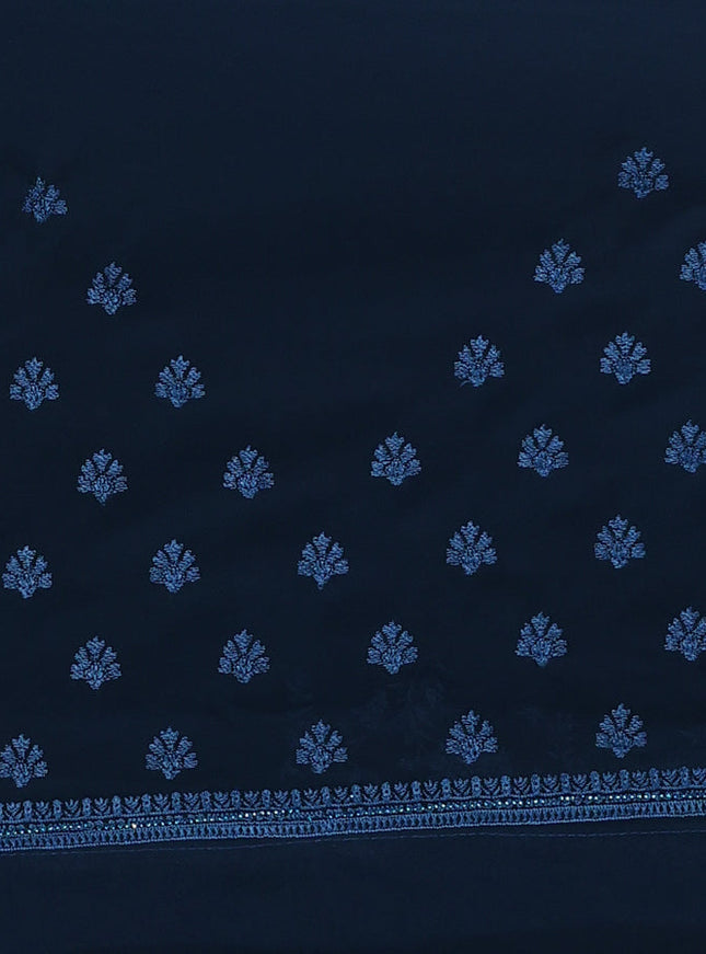 Semi georgette saree dark peacock blue with allover chikankari & stone work