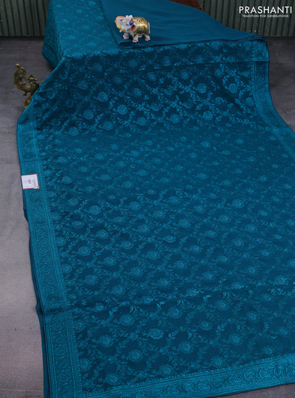 Semi georgette saree teal green with allover chikankari & stone work