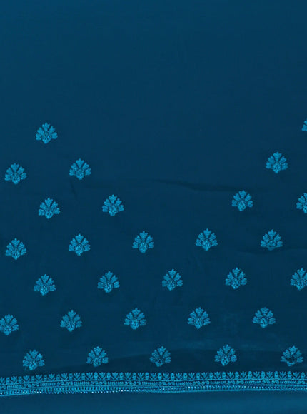 Semi georgette saree teal green with allover chikankari & stone work