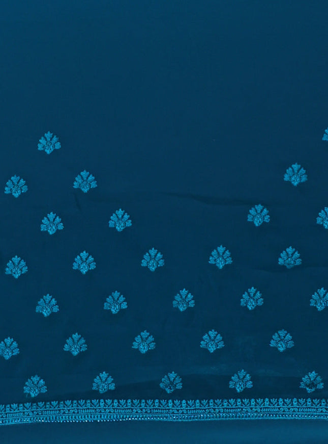 Semi georgette saree teal green with allover chikankari & stone work