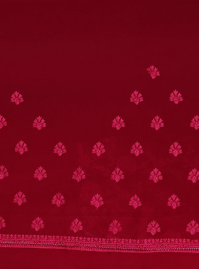 Semi georgette saree dark pink with allover chikankari & stone work