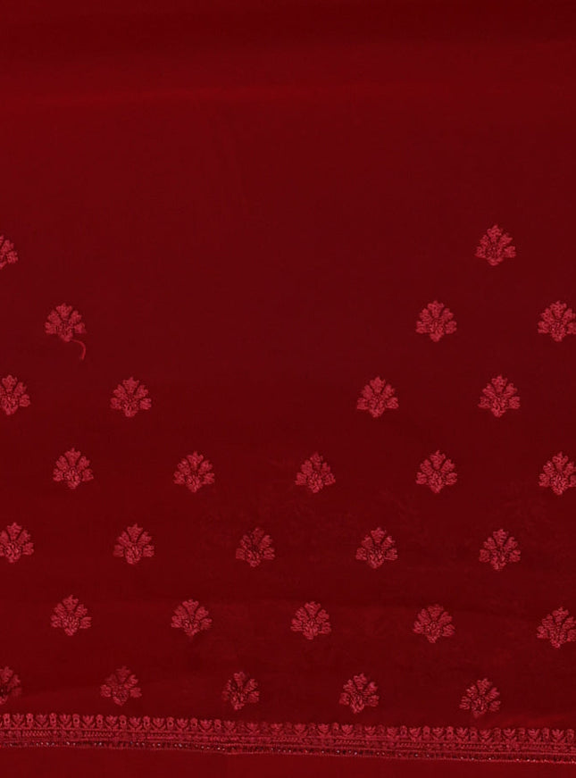 Semi georgette saree maroon with allover chikankari & stone work