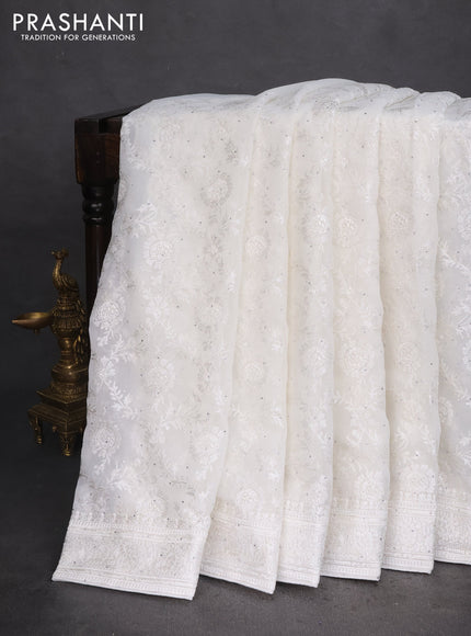 Semi georgette saree off white with allover chikankari & stone work