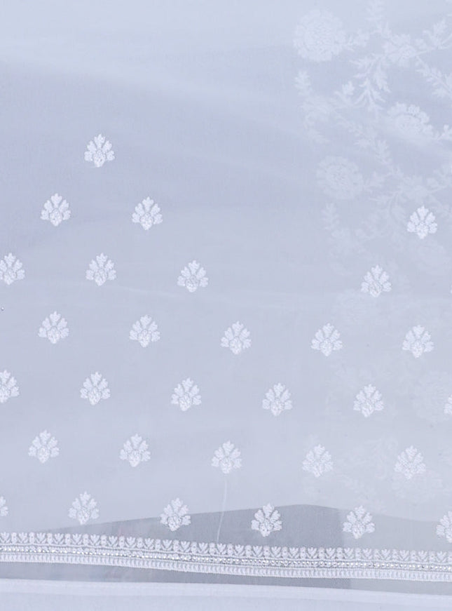 Semi georgette saree off white with allover chikankari & stone work