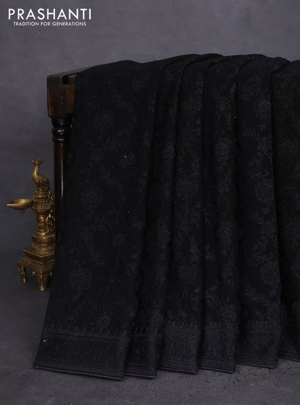 Semi georgette saree black with allover chikankari & stone work