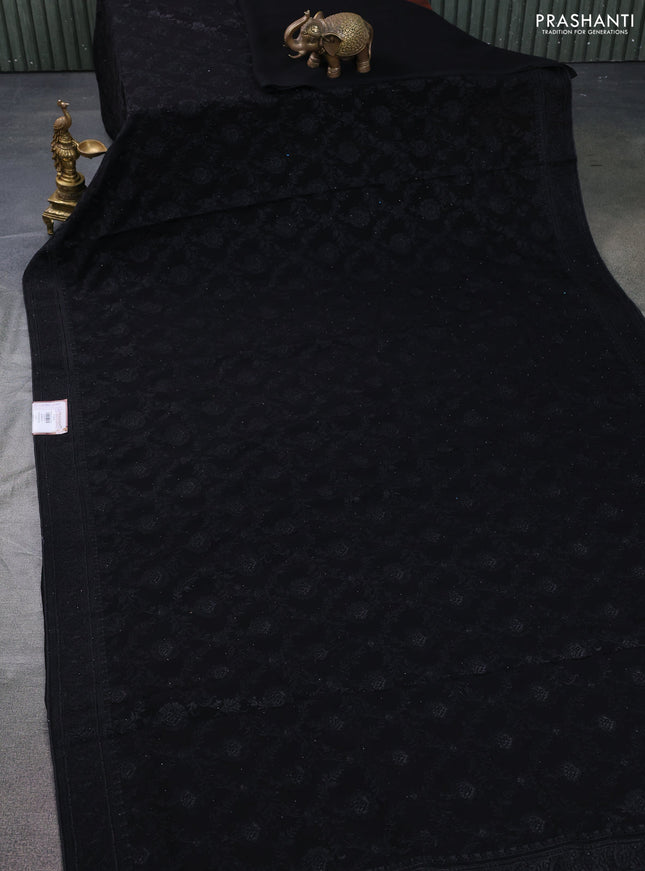 Semi georgette saree black with allover chikankari & stone work
