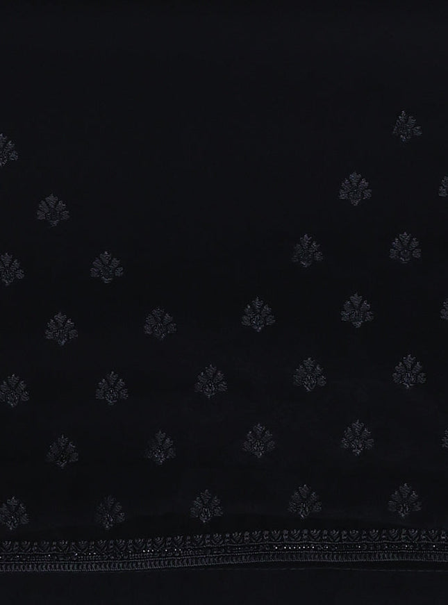 Semi georgette saree black with allover chikankari & stone work