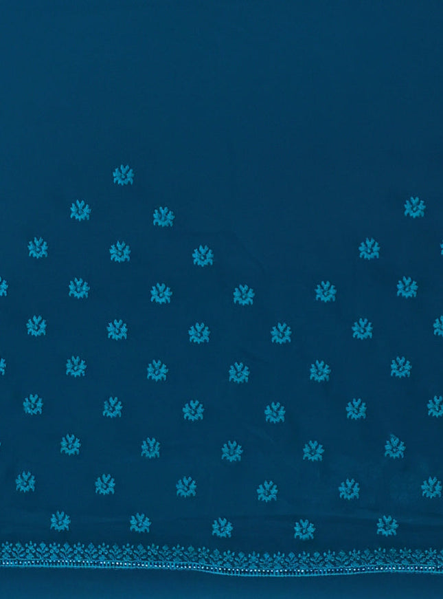 Semi georgette saree teal green with allover chikankari & stone work