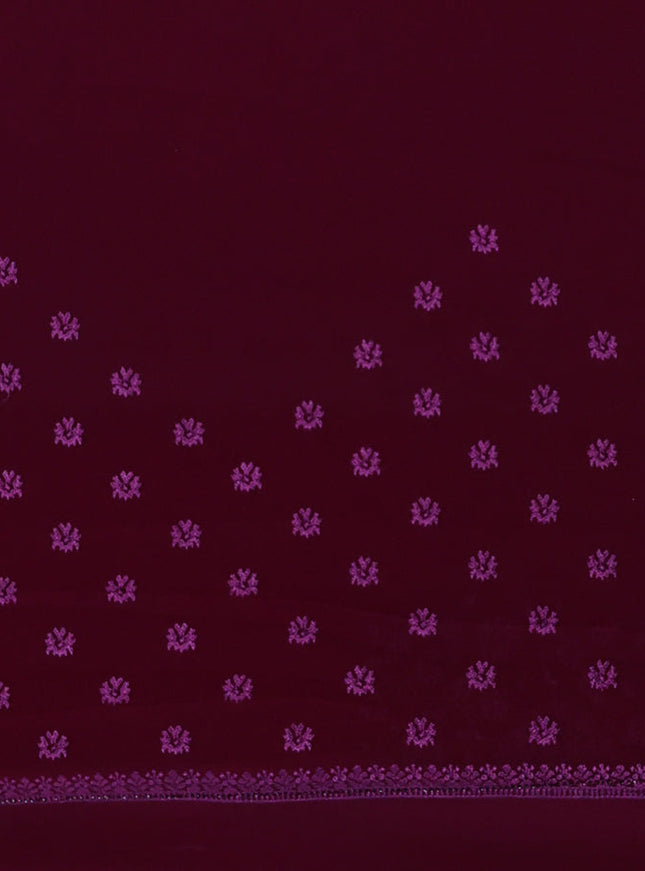 Semi georgette saree wine shade with allover chikankari & stone work