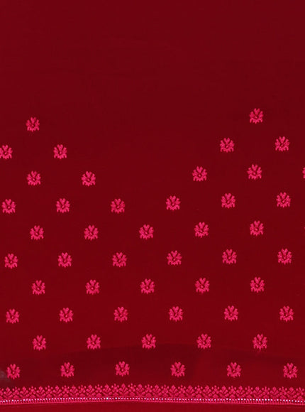 Semi georgette saree dark pink with allover chikankari & stone work